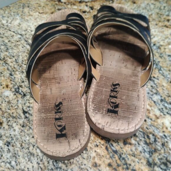 Korks Clemmons Strappy Slides Sandals Black Leather Cork Footbed Women's 8.5M - Picture 9 of 12
